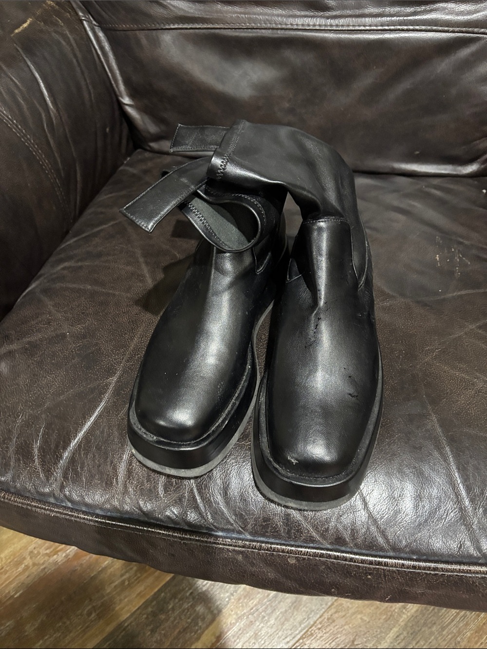 Gia Borghini Black Leather Platform Ankle Boots with Strap